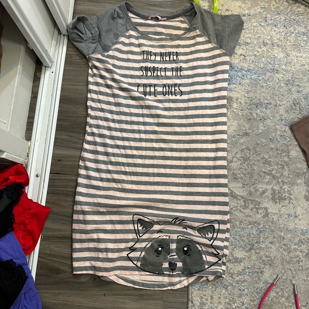 La Vie En Rose Gray and Pink Striped Nightshirt
